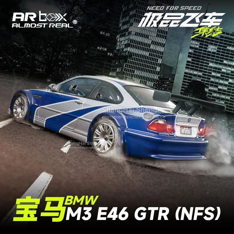 AR1:64宝马M3E46GTR飞车合金小汽车模型玩具手办摆件收藏跑车仿真