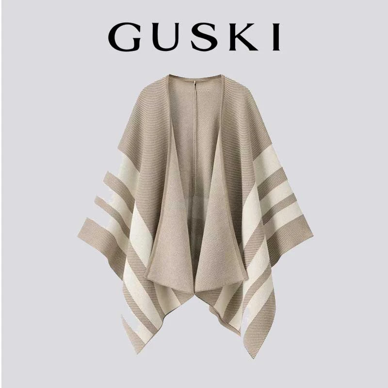 GUSKI 品牌女士披肩秋冬加厚保暖枫叶百搭风围巾空调披肩编织旅游