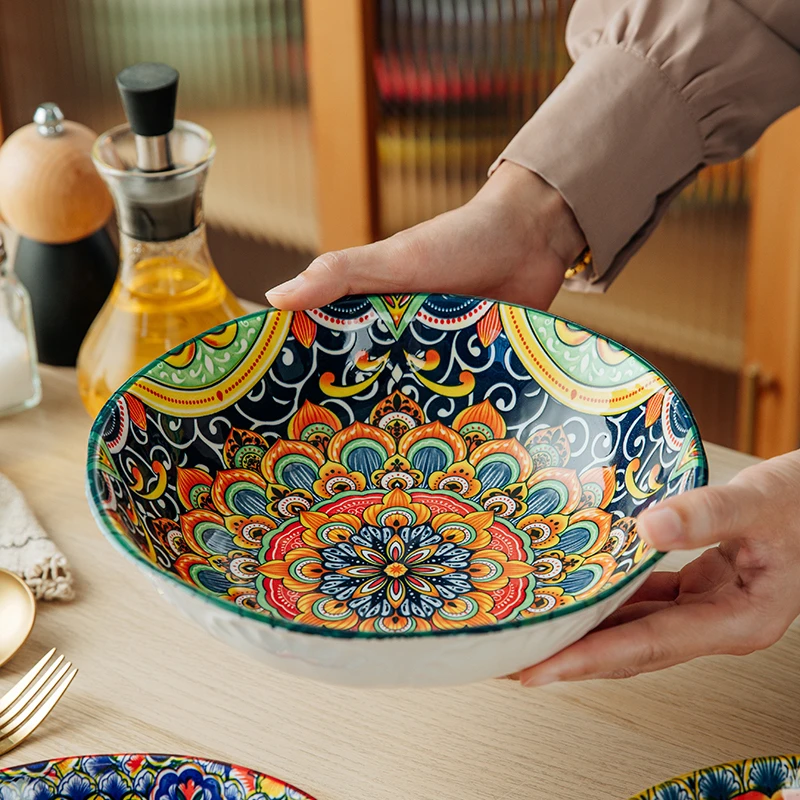 潘多拉-9英寸荷叶汤碗单个装高颜值釉下彩陶瓷出口日用餐具