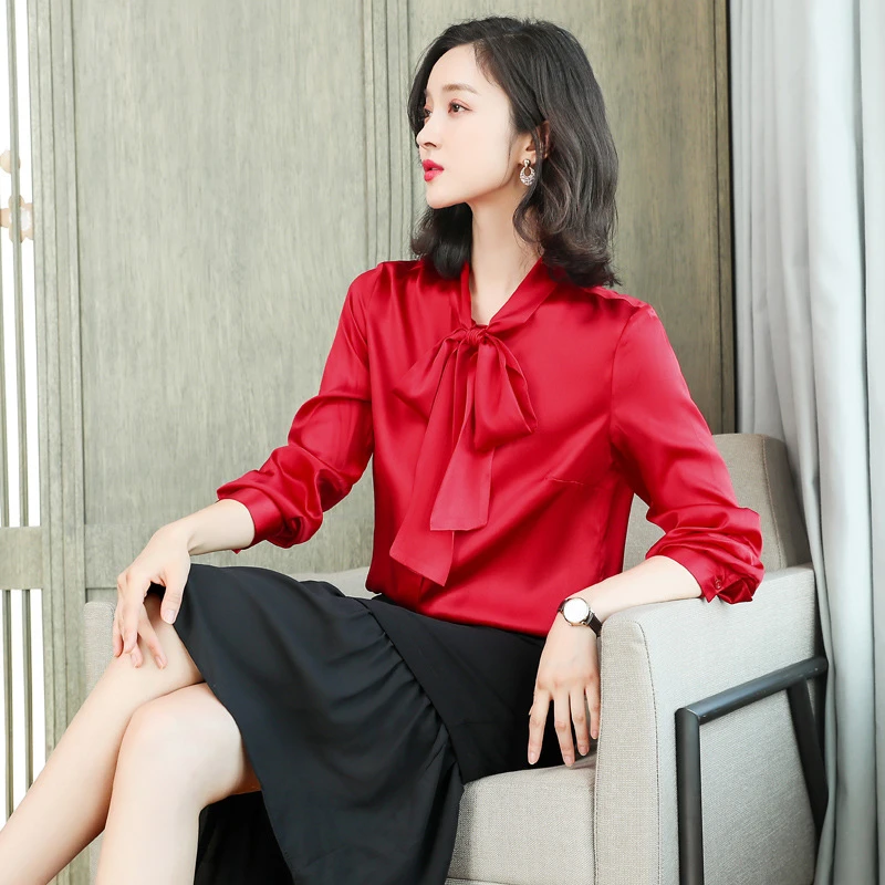 高端重磅真丝衬衫女显瘦设计感小众法式飘带气质桑蚕丝衬衫春秋