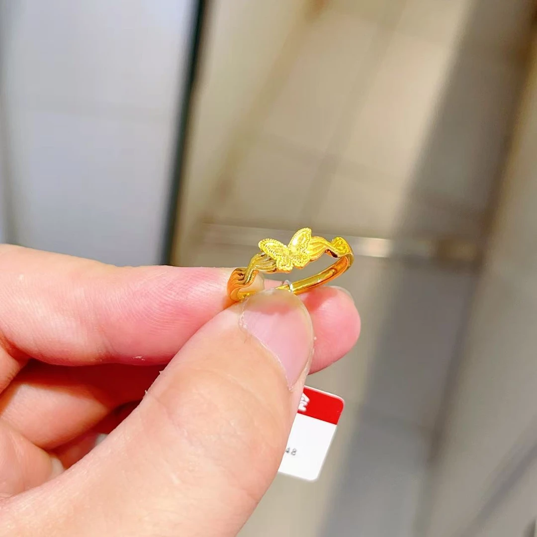 足金999龙鳞蝴蝶折射戒指  足金活口可调节蝴蝶戒指