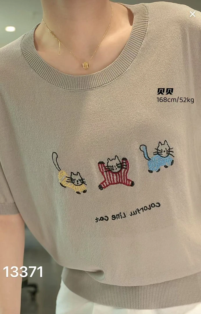 13371（部分无水洗唛，介意慎拍）WANGDAN新款三只猫刺绣短袖