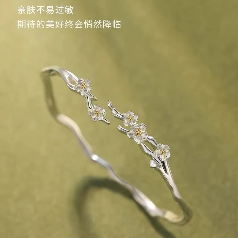足银手镯 七夕送女友莫离茉莉花手镯 戒子 足银999小众设计高级感