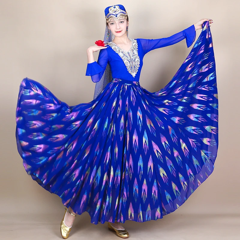 天翼美720度维族半身裙透气夏季款裙印花百搭款新疆舞长裙