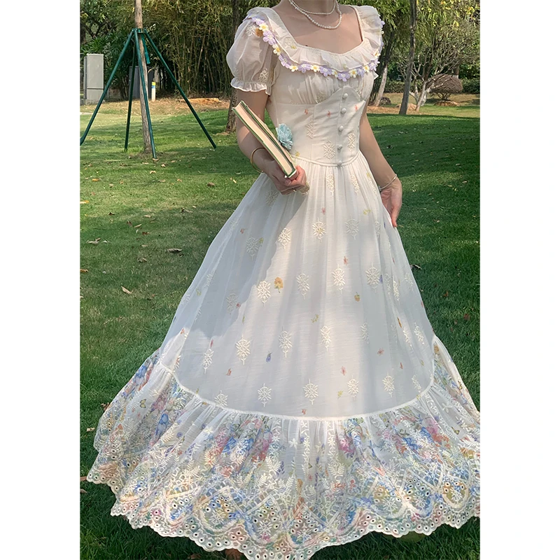 花仙子 法式复古短袖气质收腰连衣裙连衣裙 07095