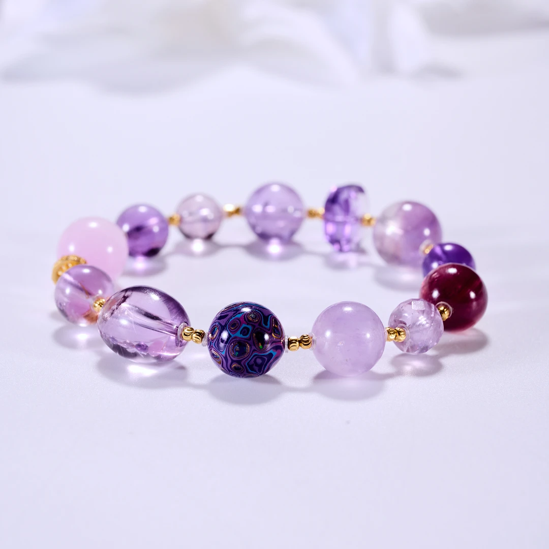 【九紫天降】9种天然紫色水晶大综合九紫当道开启智慧人生925银手串