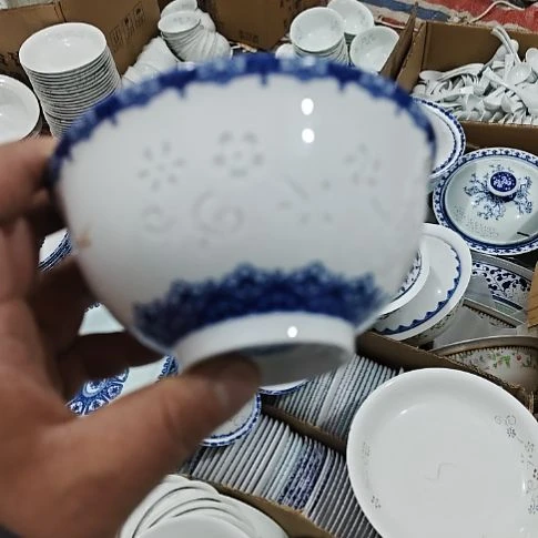 瓷玲珑青色4.5寸吃饭碗6个微瑕疵