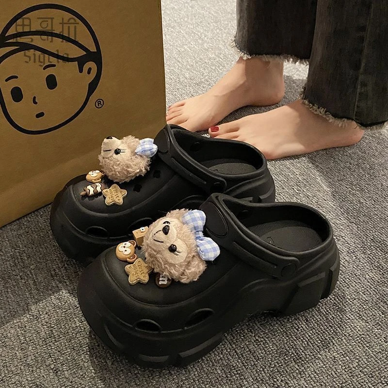 增高超厚底洞洞鞋女款夏季外穿2025新款可爱ins防滑沙滩包头凉拖