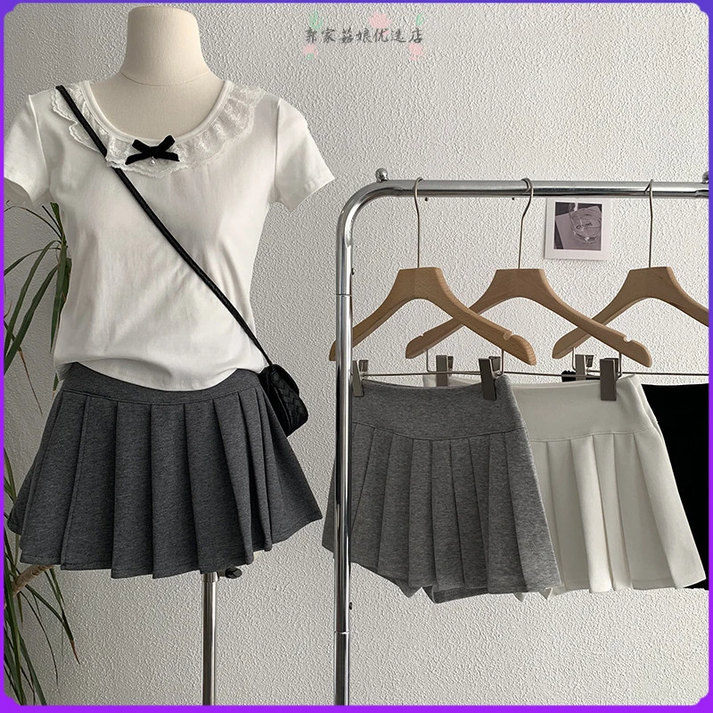 新款休闲风百褶裙女短裙春季纯色潮范防走光半身裙时尚洋气气质时