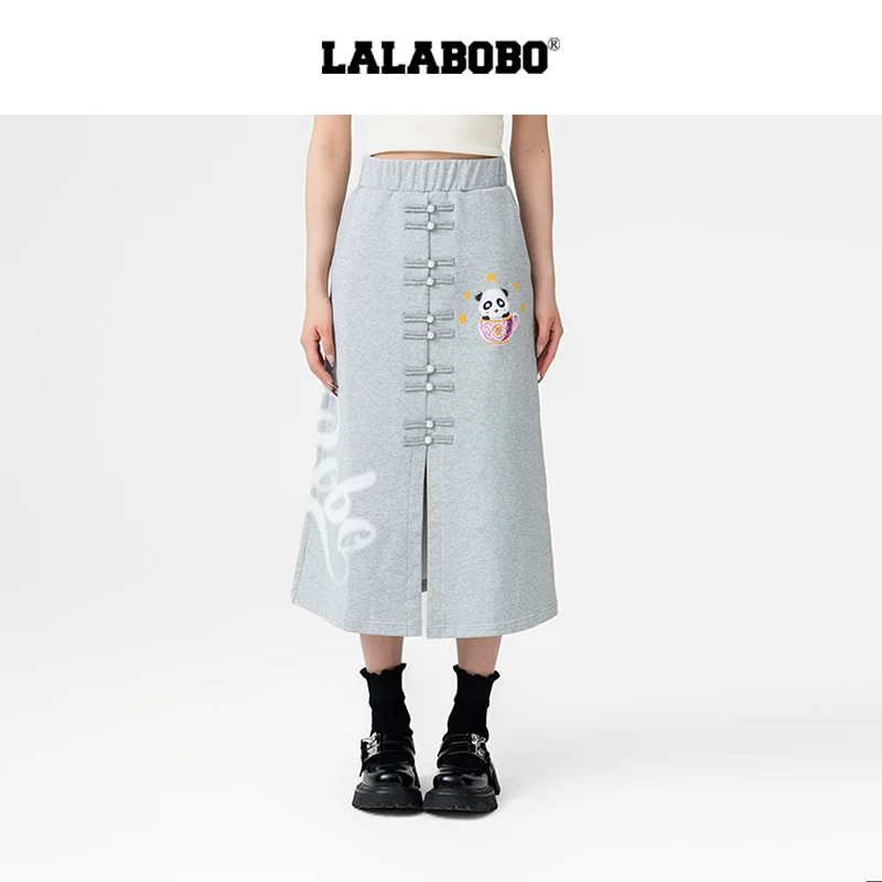 LALABOBO休闲百搭时尚新款气质新中式盘扣长裙LBEA-WXZQ11