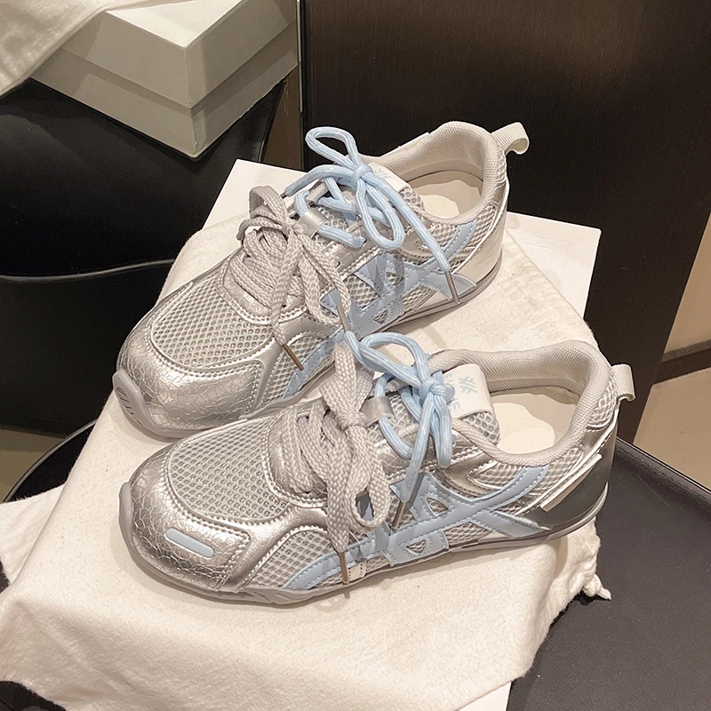 新款内增高4cm网面德训鞋女2025夏季运动休闲透气阿甘鞋百搭网鞋