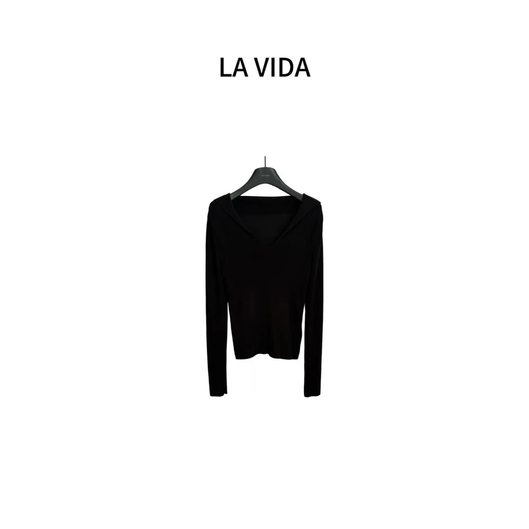 LA VIDA-「妥妥穿材质」30％桑蚕长袖后翻领针织衫