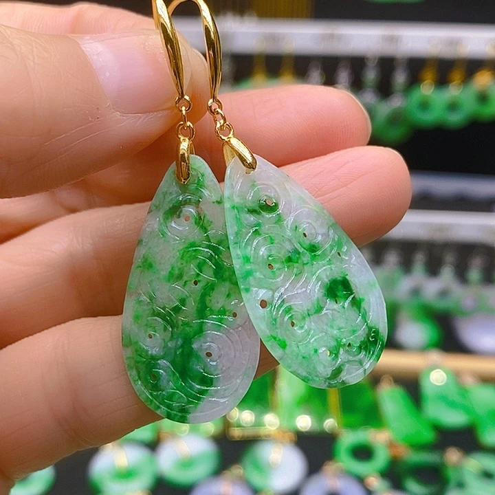 翡翠耳饰银S925镶嵌耳坠