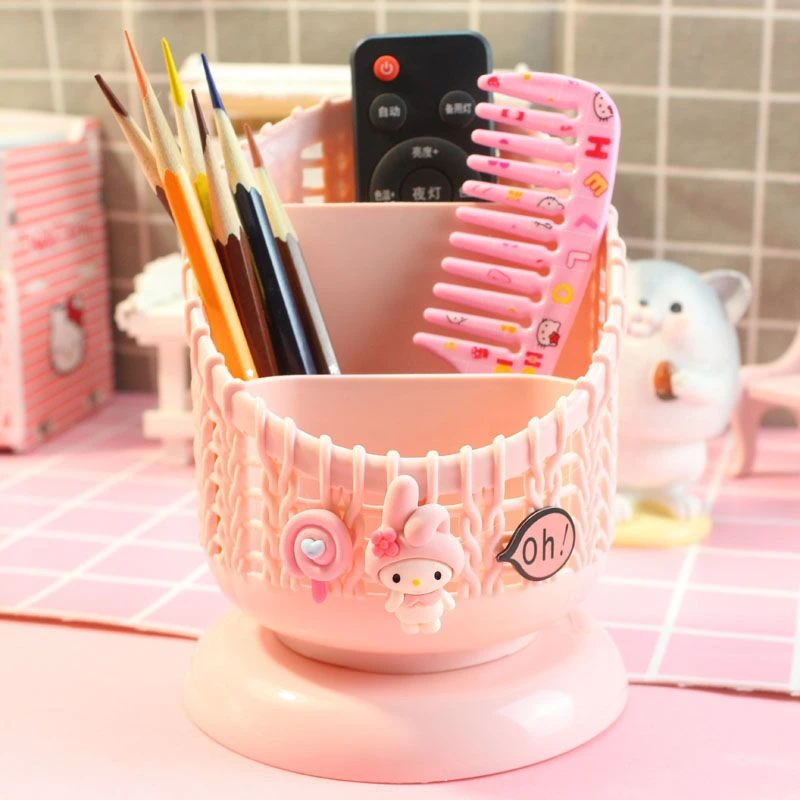 可爱卡通大容量桌面整理盒免组装防水分格文具化妆品杂物收纳盒少