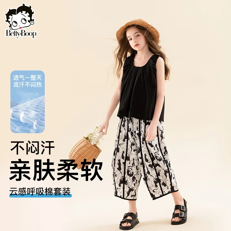 贝蒂女大童夏季无袖短袖七分裤套装2025洋气夏装韩版儿童潮24200