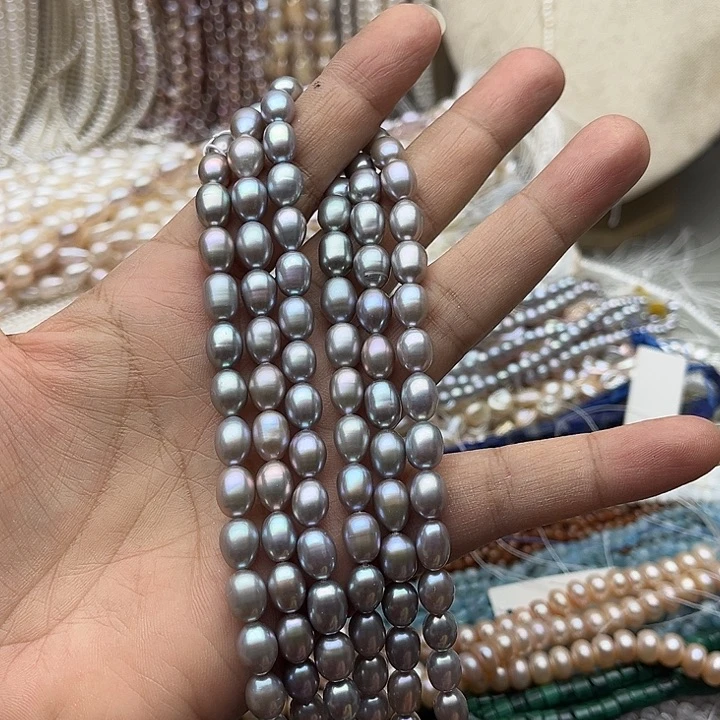玛瑙/玉髓未镶嵌珠宝半成品半条7mm左右灰珍珠（拍2发1）