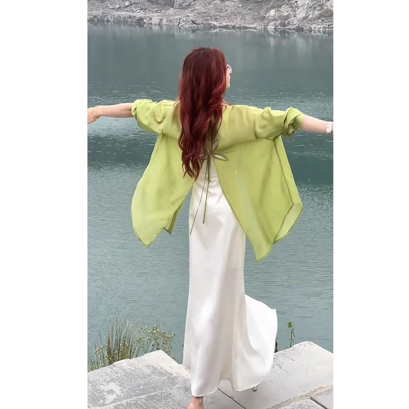 今年流行漂亮高端精致气质高级感超好看防晒开衫吊带连衣裙套装夏