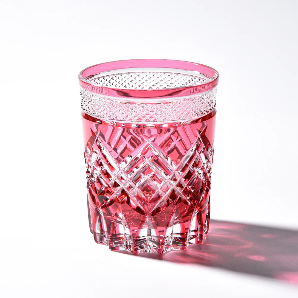 江户切子金红星耀手工雕刻威士忌水晶洋酒杯