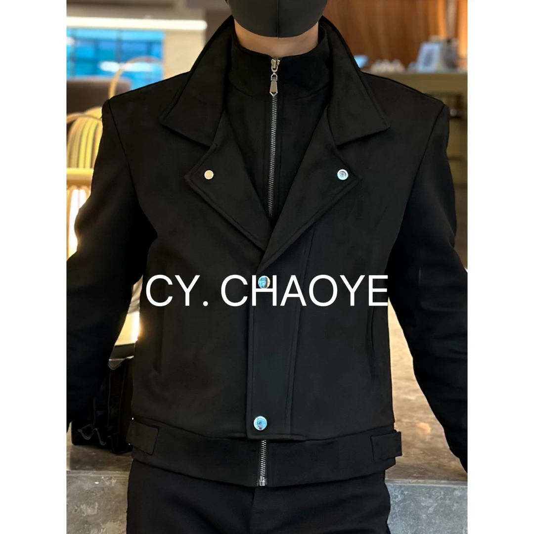 CY【CHAOYE】潮牌修身秋季男款麂皮绒夹克减龄朋克风长袖夹克