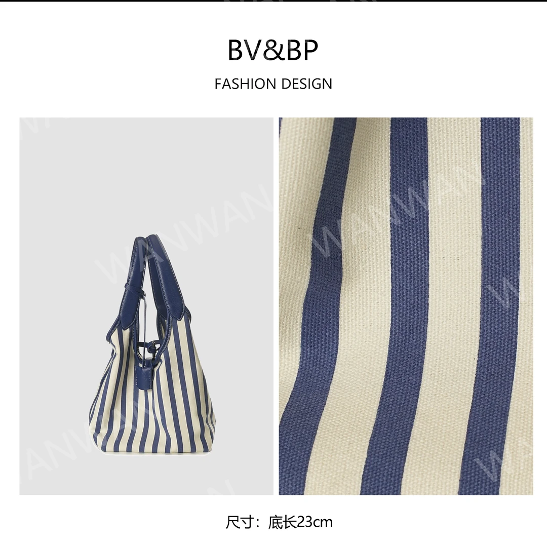 【婉婉老板娘】2025早春新款时尚条纹拉链单肩托特包BV26037-蓝色