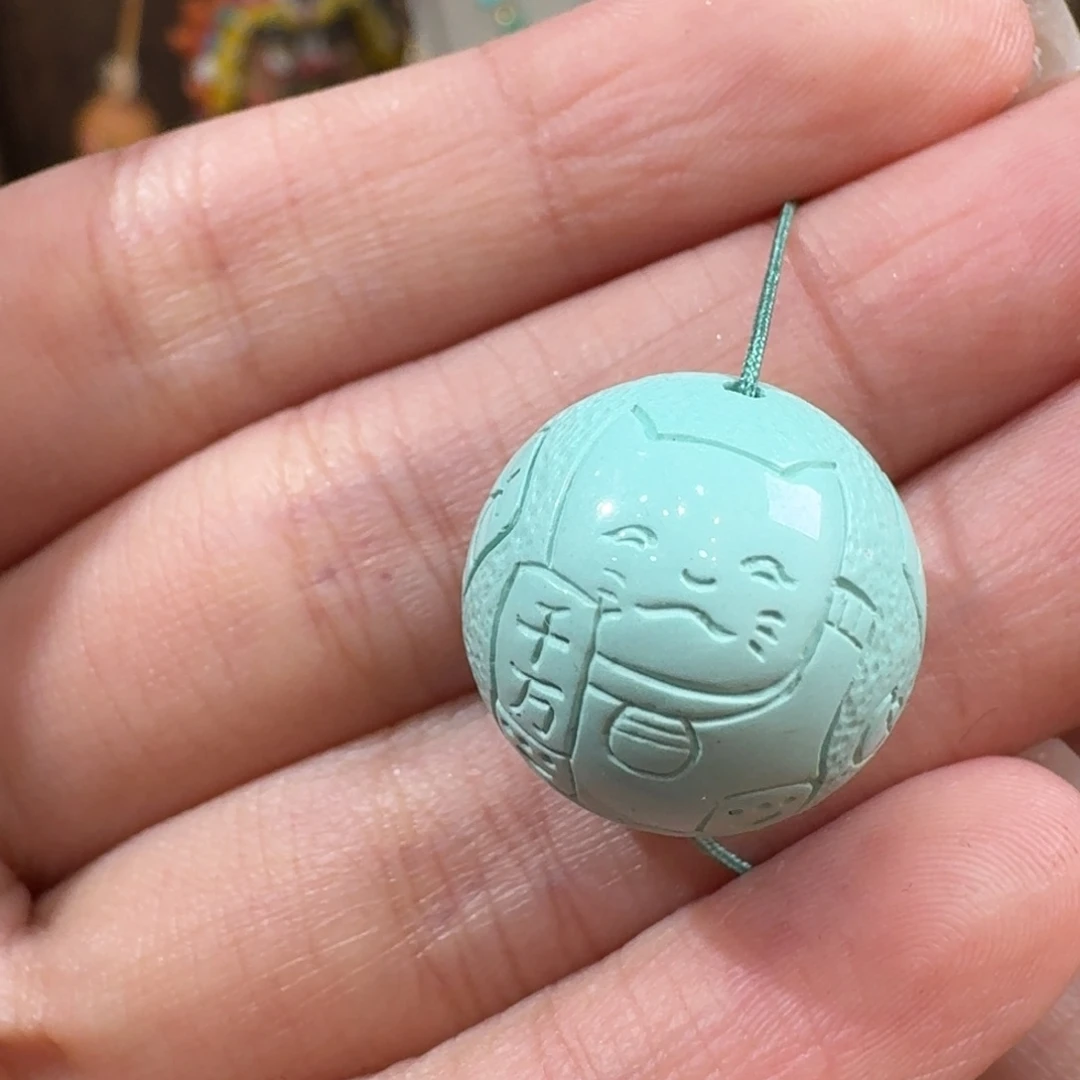 未镶嵌绿松石珠宝半成品猫咪吉言珠