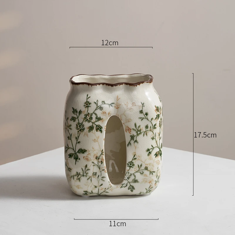 繁花（纸巾盒-竖抽）120抽以内用创意摆件复古艺术品高级感陶瓷客厅