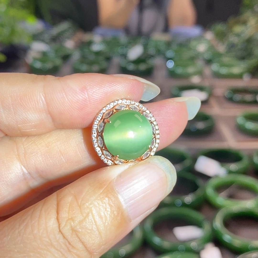 和田玉（碧玉）戒指银S925镶嵌