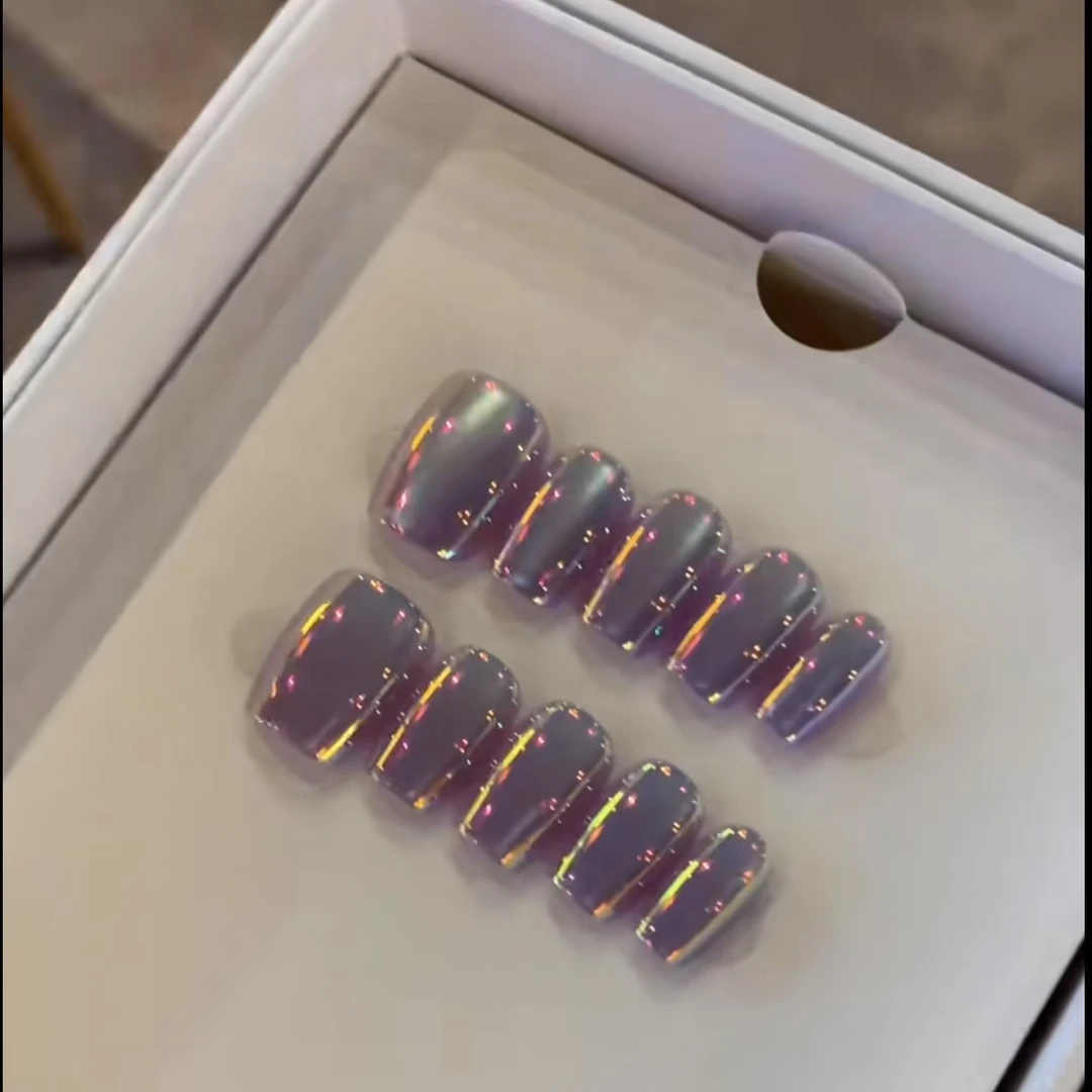 夏一一穿戴甲【镭射猫眼】10片装XS,S,M分尺码高级显白穿戴美甲