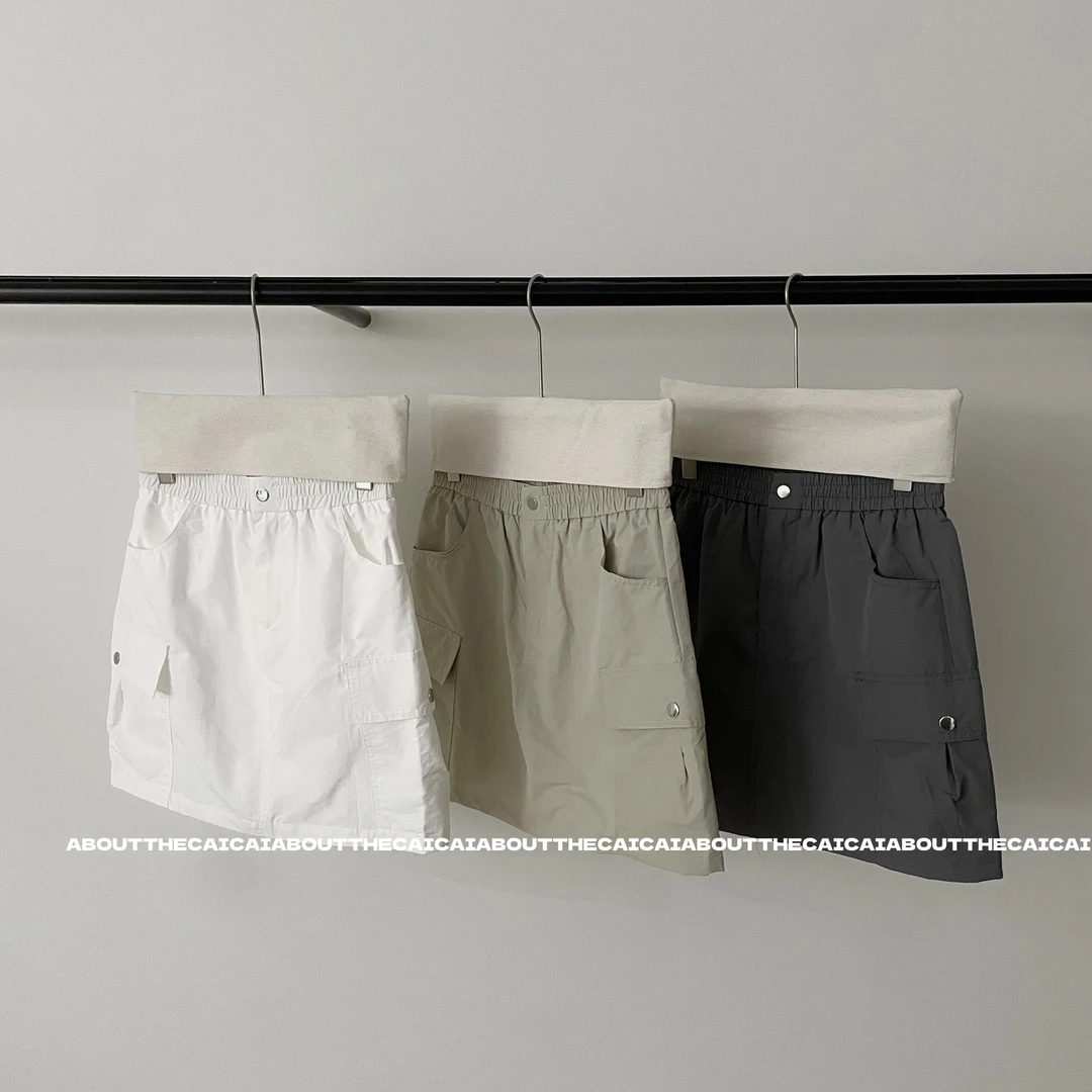 CAICAI大口袋工装松紧腰半身裙女夏季新款百搭休闲显瘦裤裙
