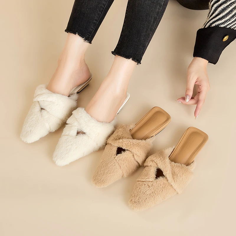 包头粗跟半拖鞋女外穿2025年新款韩版小众气质休闲时尚穆勒毛毛鞋