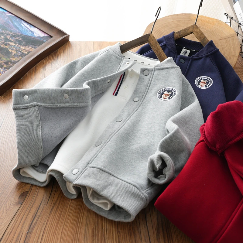 男童薄绒外套儿童加厚棒球服春秋新款2025男孩保暖上衣女童潮衫