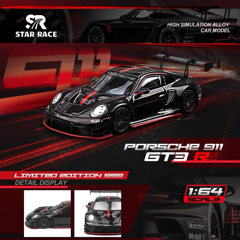 联名-SR 1:64 STAR RACE 保时 捷 911 GT3 黑色横条合金模型礼品