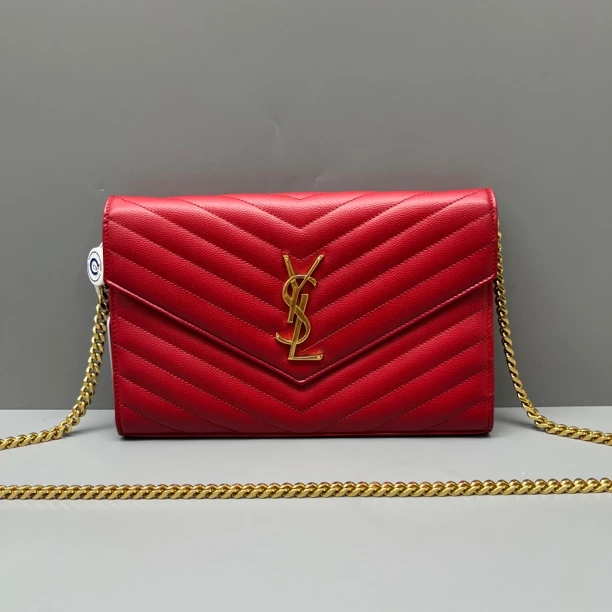 95新 YSL/圣罗兰 红金鱼子酱中号信封链条包 尺寸22*14 JM