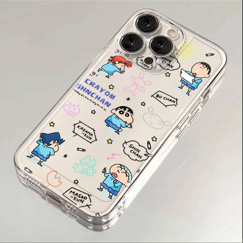 插画蜡笔小新适用iphone16/15promax手机壳苹果13/12透明14卡通11