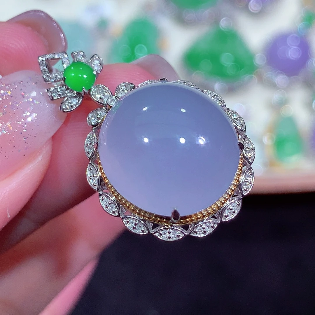 翡翠18K金镶嵌吊坠(不含链)