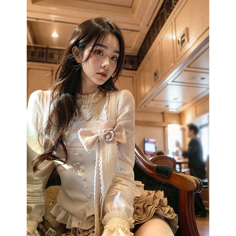 【日杂特调】针织秋季夏装重工气质显瘦名媛假两件长袖+黑色高腰套