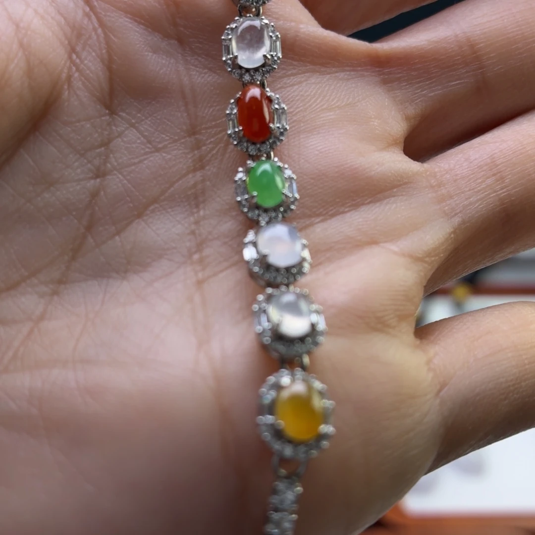 翡翠银S925镶嵌手链多宝手链