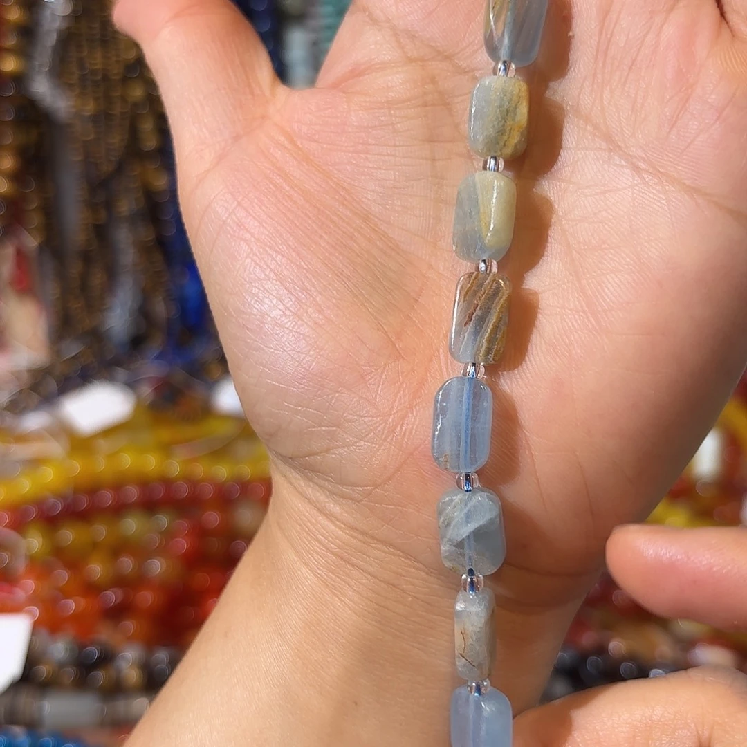 玛瑙/玉髓银S925镀金镶嵌珠宝半成品蓝方解单面14颗