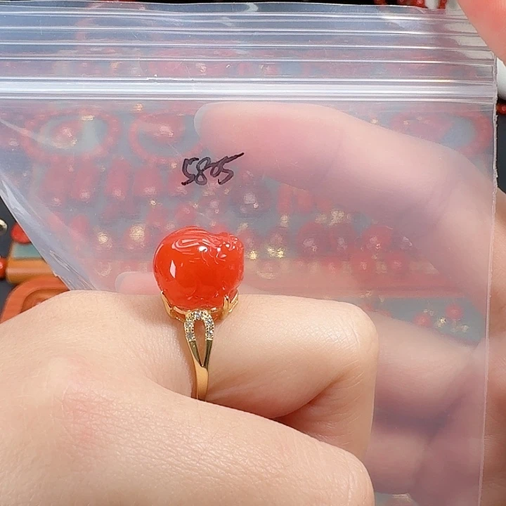 南红玛瑙银S925镶嵌戒指