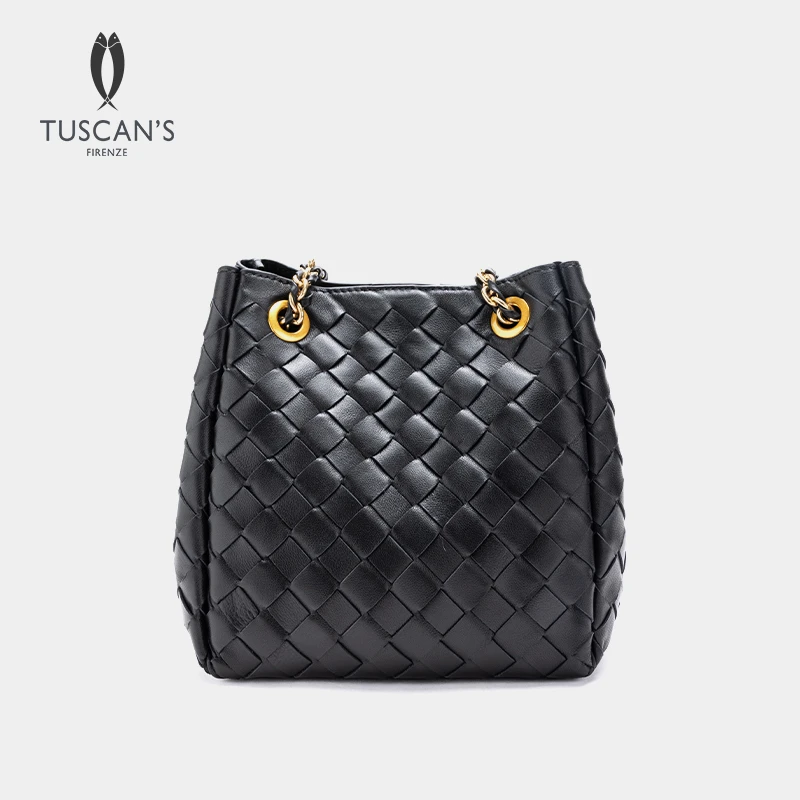 TUSCAN'S女款通勤百搭单肩包轻奢降落伞编织水桶包时代双鱼