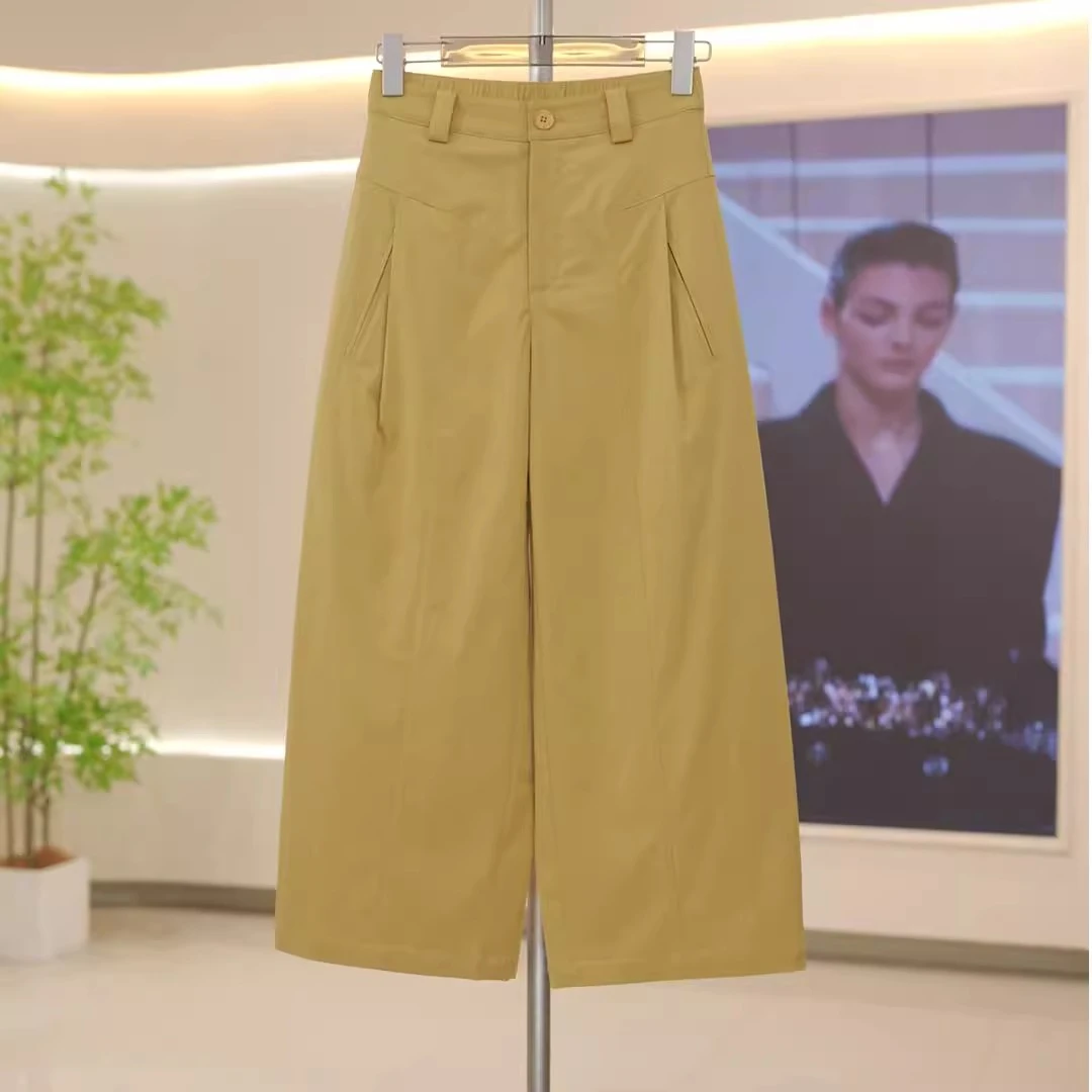 夏季百搭高腰显瘦宽松八分阔腿裤女2025新款松紧腰遮跨藏肉休闲裤