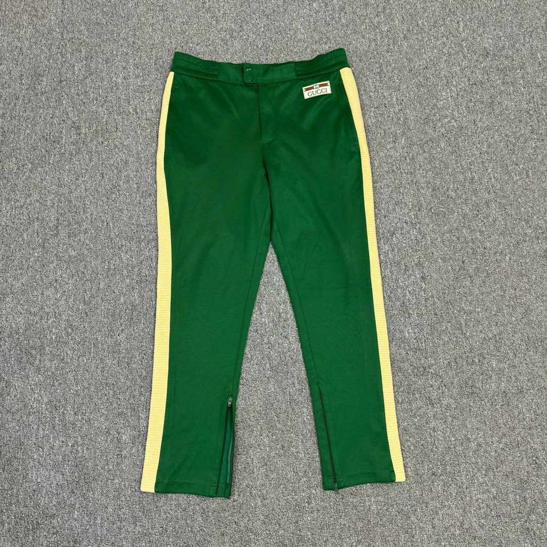 99新 GUCCI/古驰 绿色针织条纹长裤 M码98新 勾丝瑕疵 9175611
