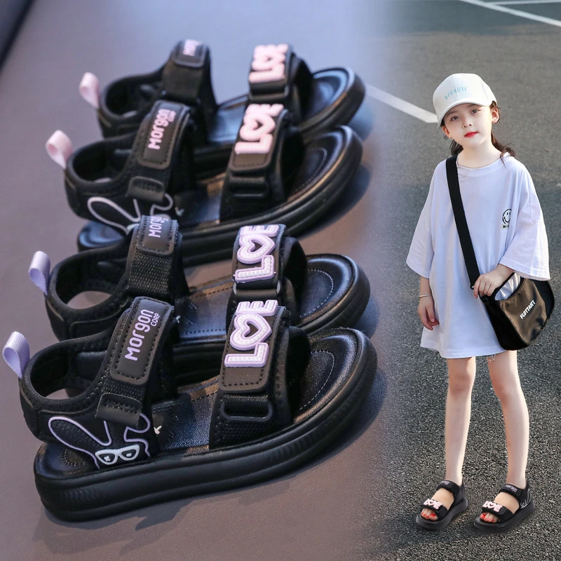 女童凉鞋2025新款夏季运动时尚沙滩鞋大童露趾软底公主凉鞋