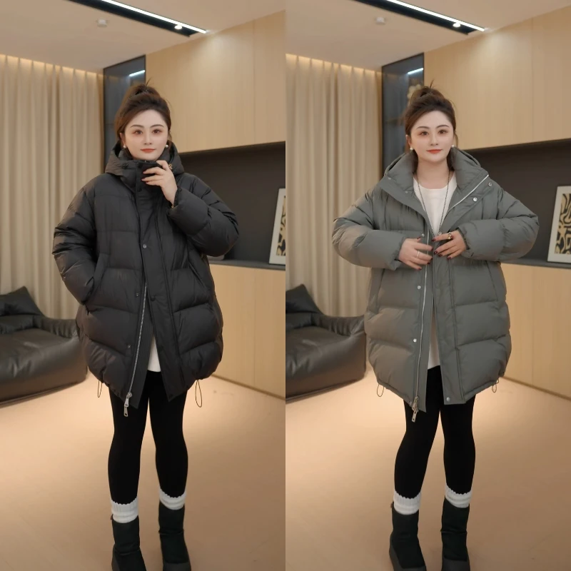 【胖佳佳】御寒羽绒服 中长款连帽外套冬季时尚百搭女H624R19153