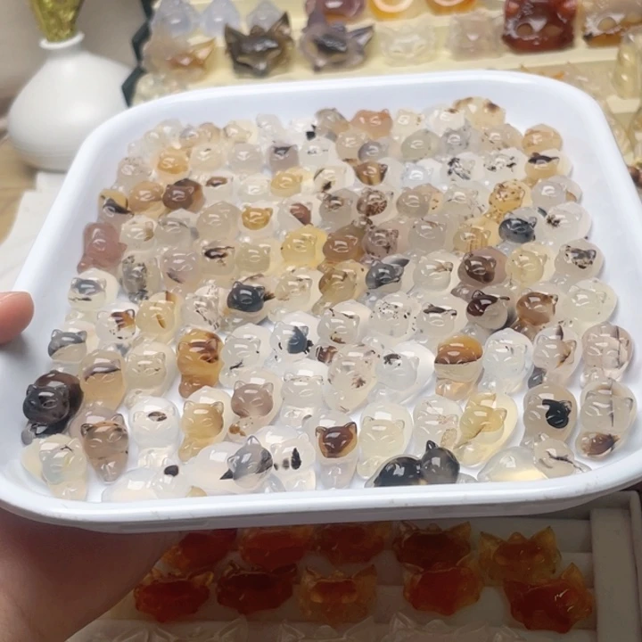 未镶嵌玛瑙草花趴趴猫/只玛瑙/玉髓
