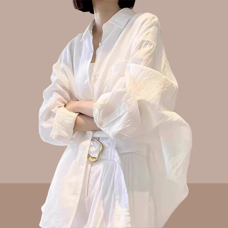 2025夏季新款白色法式防晒衬衫薄款外套宽松外搭休闲衬衣上衣女士