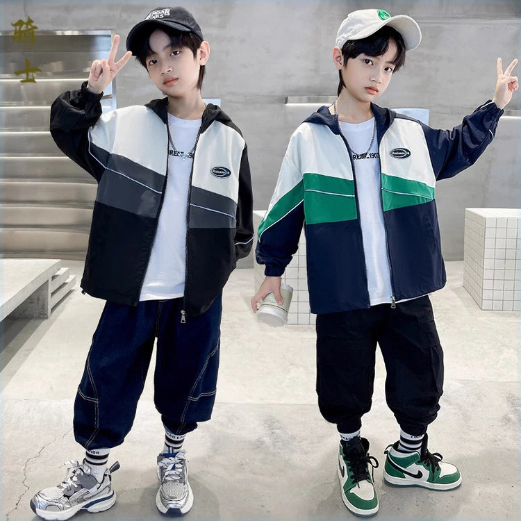 男童外套春秋款儿童薄款上衣2025新款洋气连帽中大童百搭夹克衫