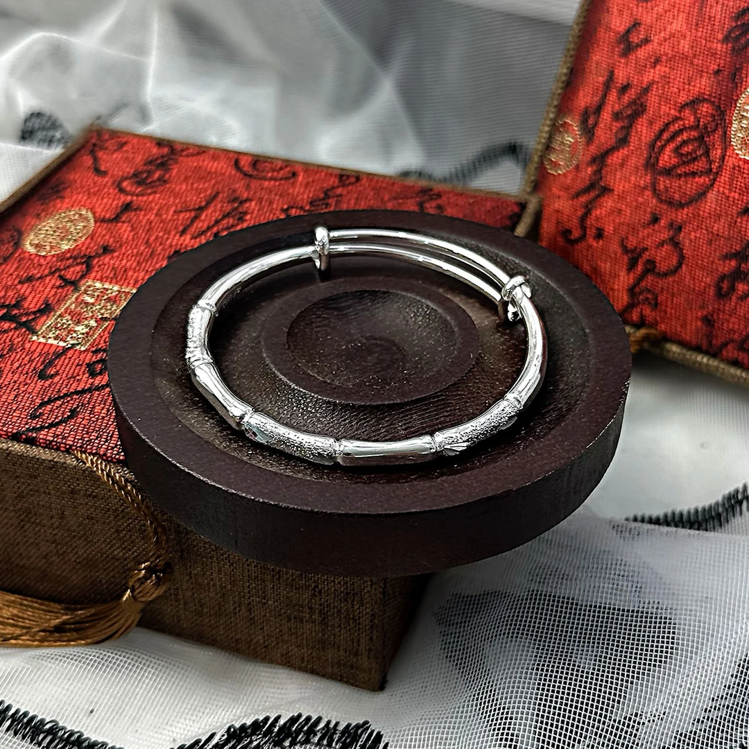 足银手镯 999.9【S033】 19g 五节竹节刻竹叶手镯经典百搭手工时尚
