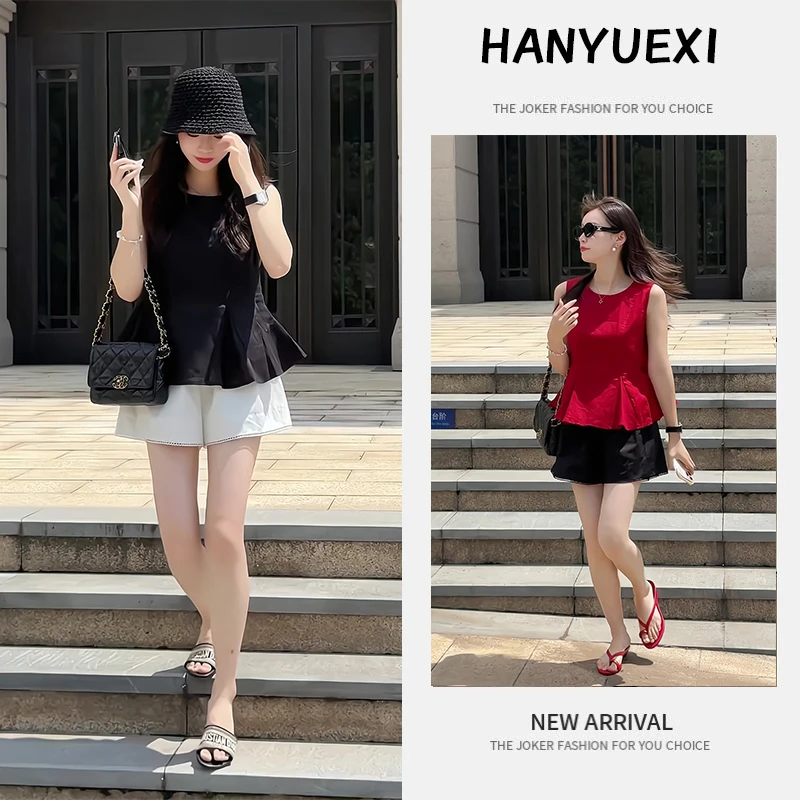 夏季一整套女装2025新款韩版减龄遮肚显瘦时尚无袖上衣短裤两件套