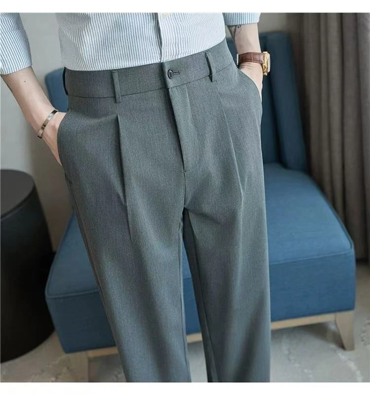 2025夏季莱赛尔西裤男士直筒商务正装休闲长裤灰色西装裤